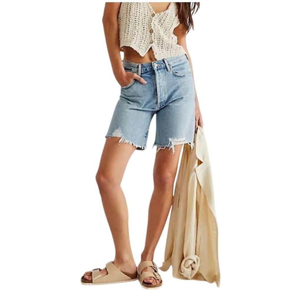 Citizens of Humanity CoH Camilla Distressed Cotton Denim Shorts Size 27